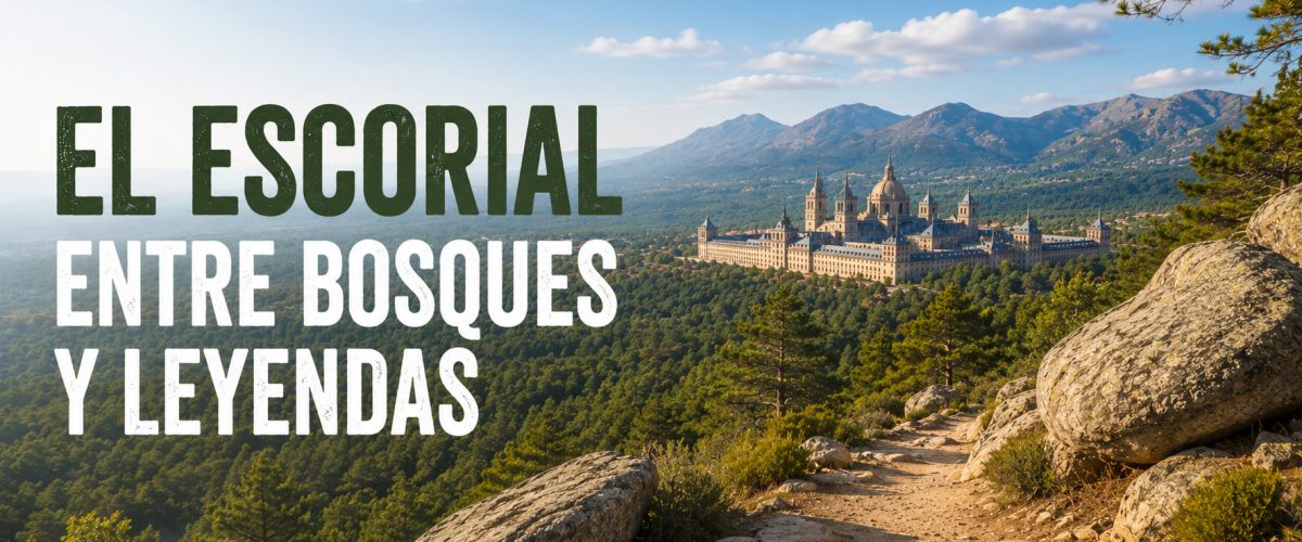 Vista panorámica de la Sierra de Guadarrama y el Monasterio de El Escorial desde un sendero de montaña durante la ruta El Escorial entre Bosques y Leyendas.